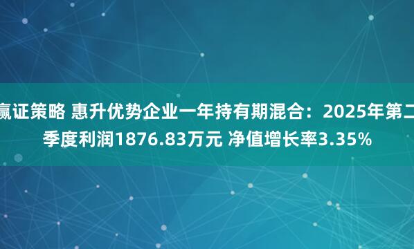赢证策略 惠升优势企业一年持有期混合：2025年第二季度利润1876.83万元 净值增长率3.35%